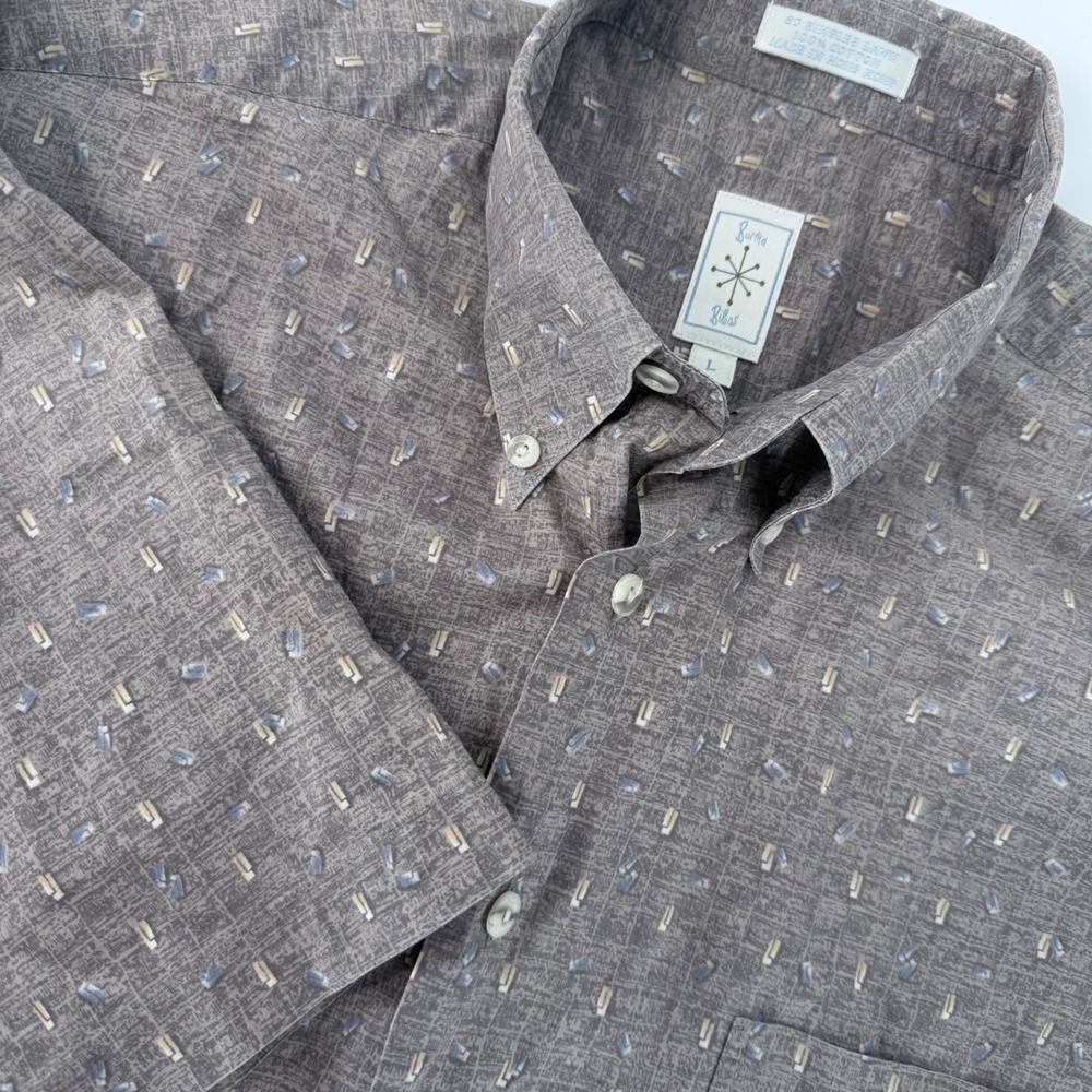 Vintage‎ Burma Bibas Mens Large Shirt Gray s/s Button Down 60 Singles Lawn